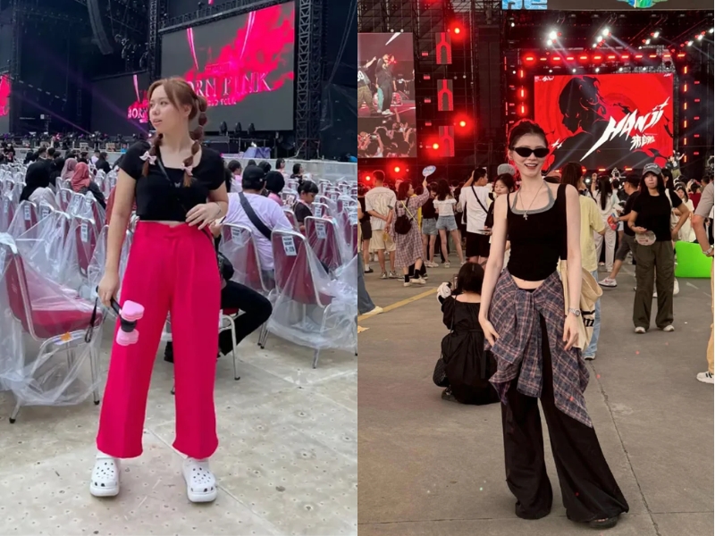 Phối áo croptop và quần ống rộng đi concert